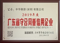 喜訊！中華制漆榮獲2019年度“廣東省守合同重信用企業” 稱號